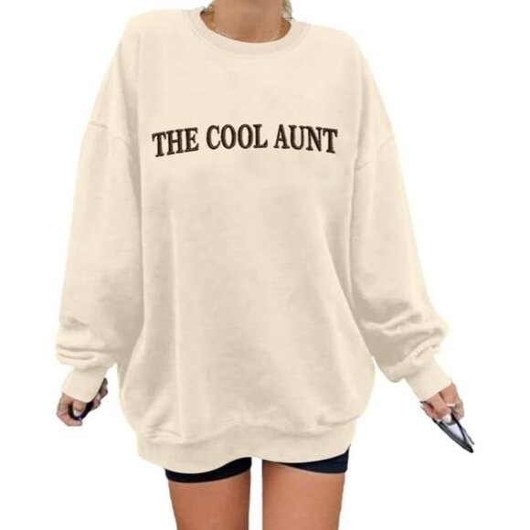 Sweaters - Aunt Sweatshirt Women Cotton-Poly Blend Embroidered Crewneck Gift